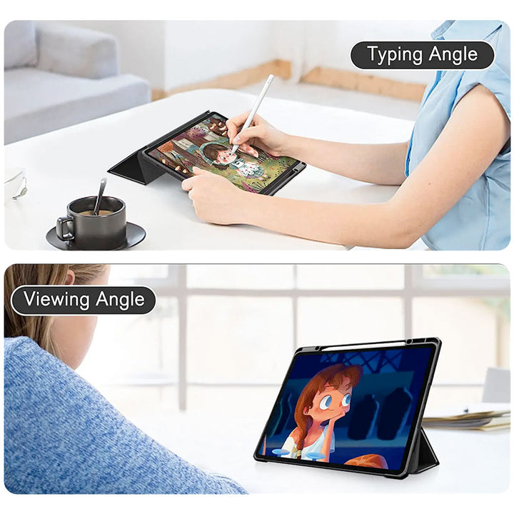 ARMOR-X APPLE iPad Pro 12.9 ( 5th / 6th Gen. ) 2021 / 2022 Smart Tri-Fold Stand Magnetic Cover. Two angles are provided for satisfying your viewing and typing needs.
