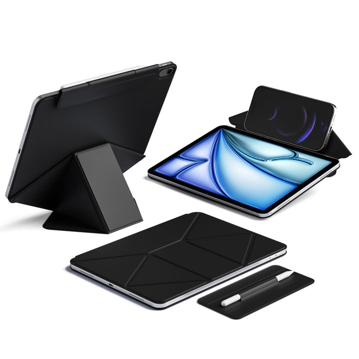 ARMOR-X iPad Air 11 (M2) / (M3) Foldable Magnetic Stand Cover with Detachable Pencil Holder. Designed for ultimate versatility, this case folds effortlessly into multiple stable angles—perfect for typing, sketching, reading, or streaming.