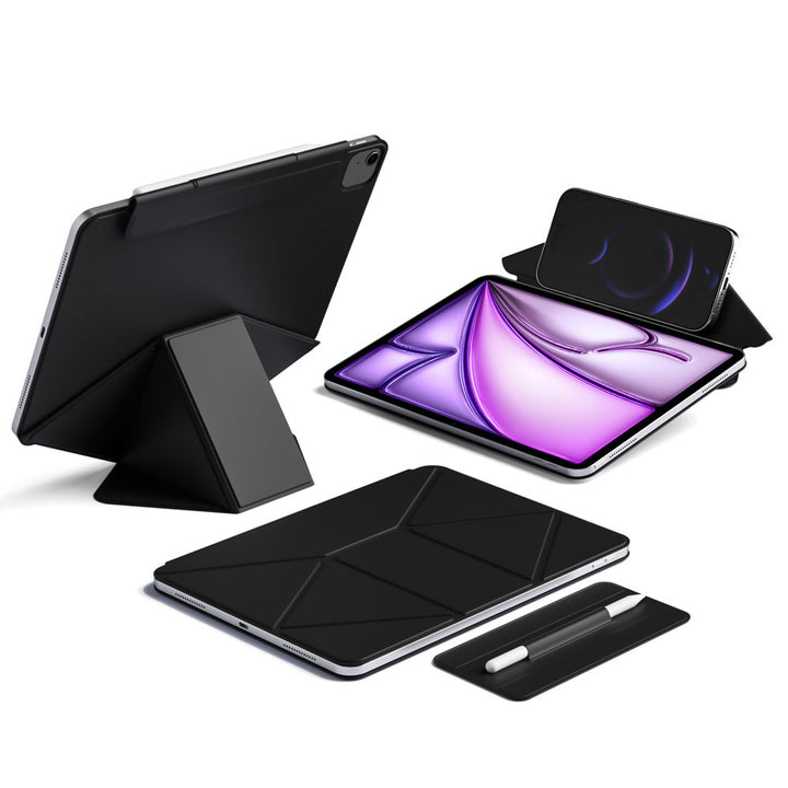 ARMOR-X iPad Air 13 (M2) / (M3) Foldable Magnetic Stand Cover with Detachable Pencil Holder. Designed for ultimate versatility, this case folds effortlessly into multiple stable angles—perfect for typing, sketching, reading, or streaming.