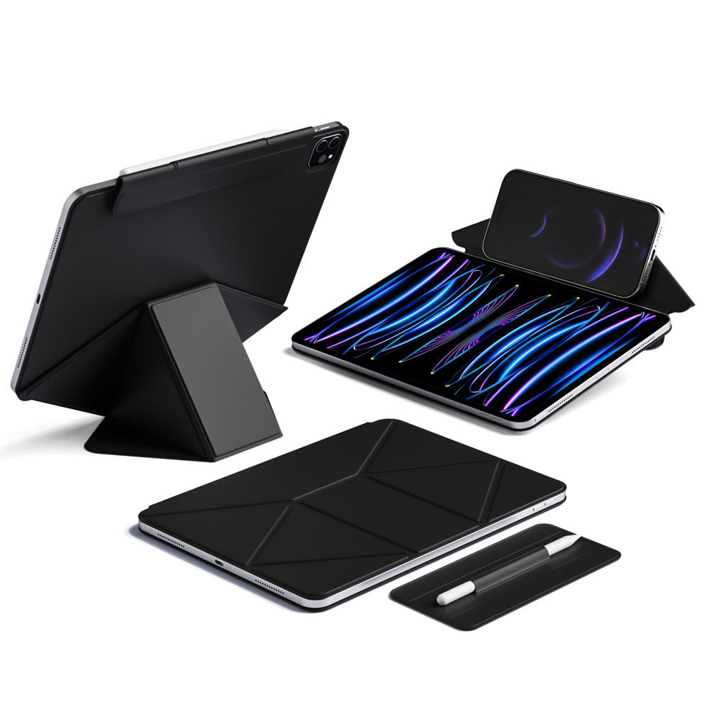 ARMOR-X iPad Pro 12.9 ( 3rd / 4th / 5th / 6th Gen. ) 2018 / 2020 / 2021 / 2022 Foldable Magnetic Stand Cover with Detachable Pencil Holder. Designed for ultimate versatility, this case folds effortlessly into multiple stable angles—perfect for typing, sketching, reading, or streaming.