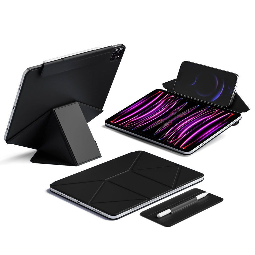 ARMOR-X iPad Pro 11 ( 1st / 2nd / 3rd / 4th Gen. ) 2018 / 2020 / 2021 / 2022 Foldable Magnetic Stand Cover with Detachable Pencil Holder. Designed for ultimate versatility, this case folds effortlessly into multiple stable angles—perfect for typing, sketching, reading, or streaming.