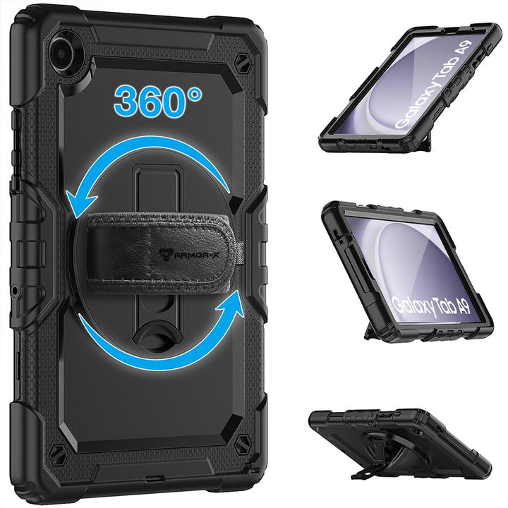 ARMOR-X Samsung Galaxy Tab A9 SM-X110 / SM-X115 case with kick stand. Hand free typing, drawing, video watching.