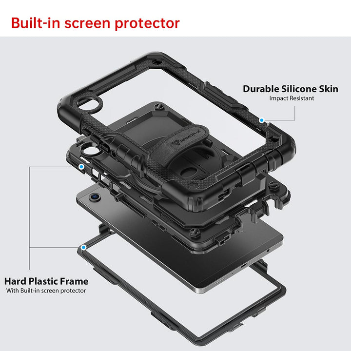 ARMOR-X Samsung Galaxy Tab A11 ( 8.7" ) SM-X133 / SM-X135 shockproof case, impact protection cover with hand strap and kick stand. Ultra 3 layers impact resistant design.