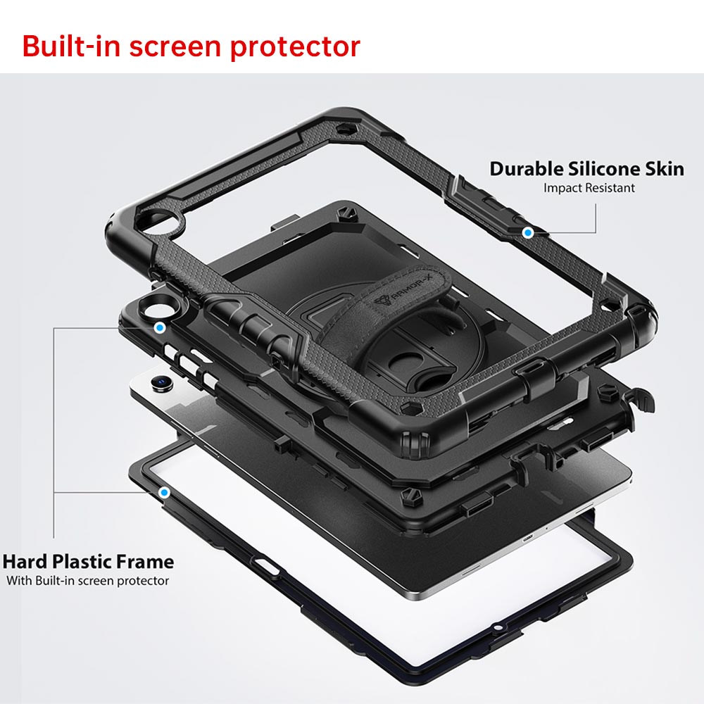 ARMOR-X Samsung Galaxy Tab A11+ A11 Plus ( 11" ) SM-X230 / SM-X235 / SM-X236 shockproof case, impact protection cover with hand strap and kick stand. Ultra 3 layers impact resistant design.
