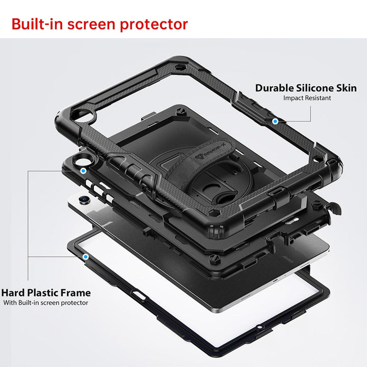 ARMOR-X Samsung Galaxy Tab A11+ A11 Plus ( 11" ) SM-X230 / SM-X235 / SM-X236 shockproof case, impact protection cover with hand strap and kick stand. Ultra 3 layers impact resistant design.