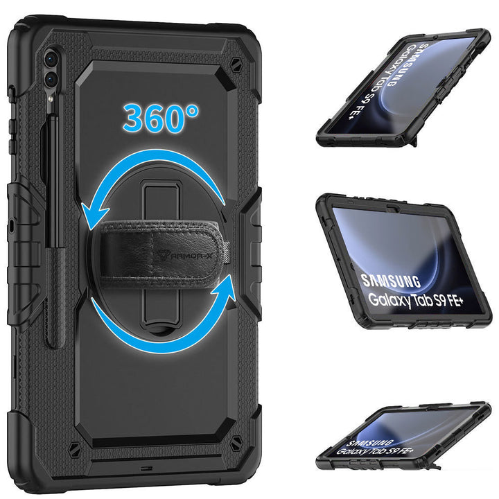 ARMOR-X Samsung Galaxy Tab S9 FE+ S9 FE Plus SM-X610 / X616B case with kick stand. Hand free typing, drawing, video watching.