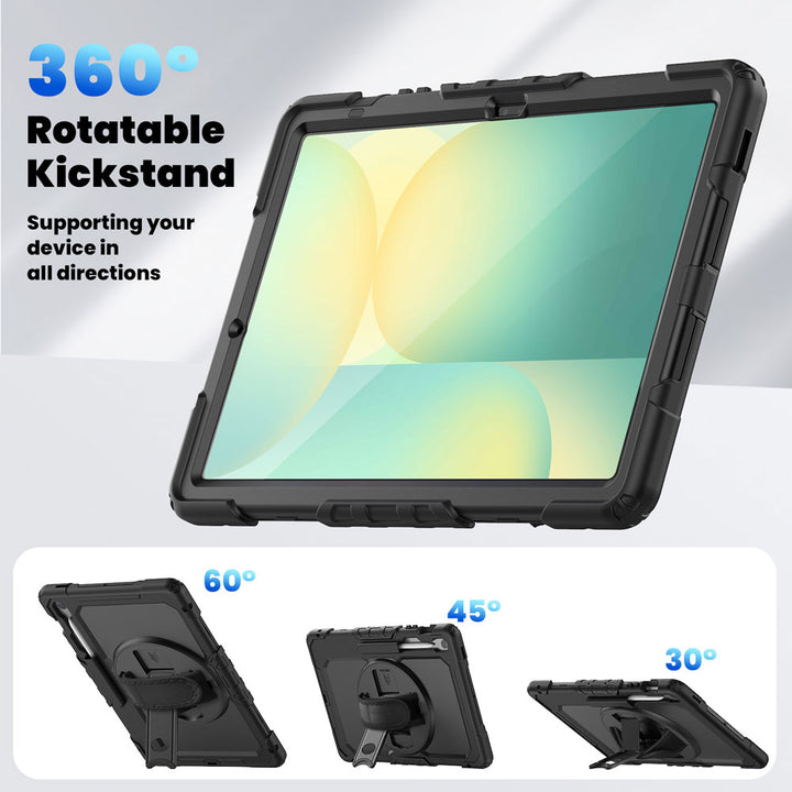 ARMOR-X Samsung Galaxy Tab S10 FE+ S10 FE Plus SM-X620 X626 X628 case with kick stand. Hand free typing, drawing, video watching.