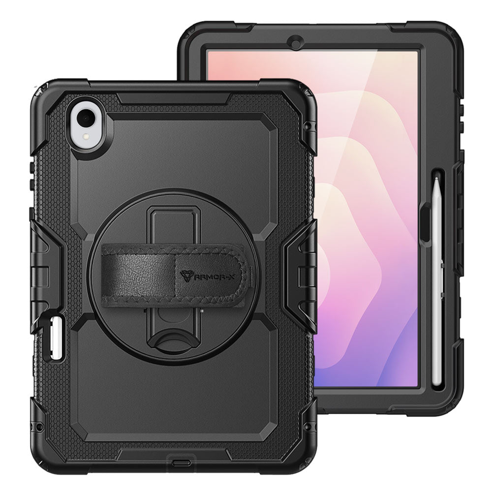 ARMOR-X Samsung Galaxy Tab S11 SM-X730 / X736 / X738 shockproof case, impact protection cover with hand strap and kick stand. One-handed design for your workplace.