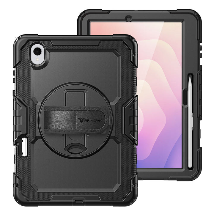 ARMOR-X Samsung Galaxy Tab S11 SM-X730 / X736 / X738 shockproof case, impact protection cover with hand strap and kick stand. One-handed design for your workplace.