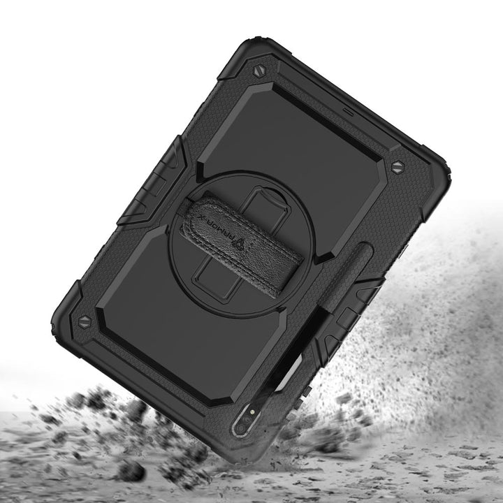 ARMOR-X Samsung Galaxy Tab S8+ S8 Plus SM-X800 / X806 & S7+ / S7 FE shockproof case, impact protection cover with hand strap and kick stand. Rugged protective case with the best dropproof protection.