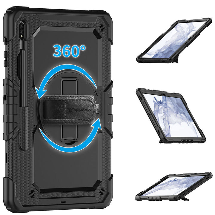 ARMOR-X Samsung Galaxy Tab S8+ S8 Plus SM-X800 / X806 & S7+ / S7 FE case with kick stand. Hand free typing, drawing, video watching.
