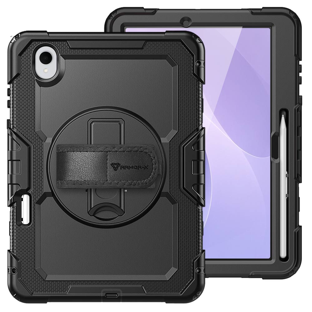 ARMOR-X Samsung Galaxy Tab S12+ S12 Plus SM-X840 / X846 shockproof case, impact protection cover with hand strap and kick stand. One-handed design for your workplace.