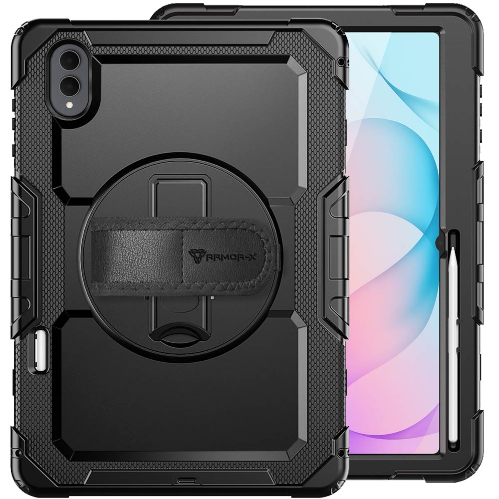 ARMOR-X Samsung Galaxy Tab Samsung Galaxy Tab S12 Ultra SM-X940 / X946 shockproof case, impact protection cover with hand strap and kick stand. One-handed design for your workplace.