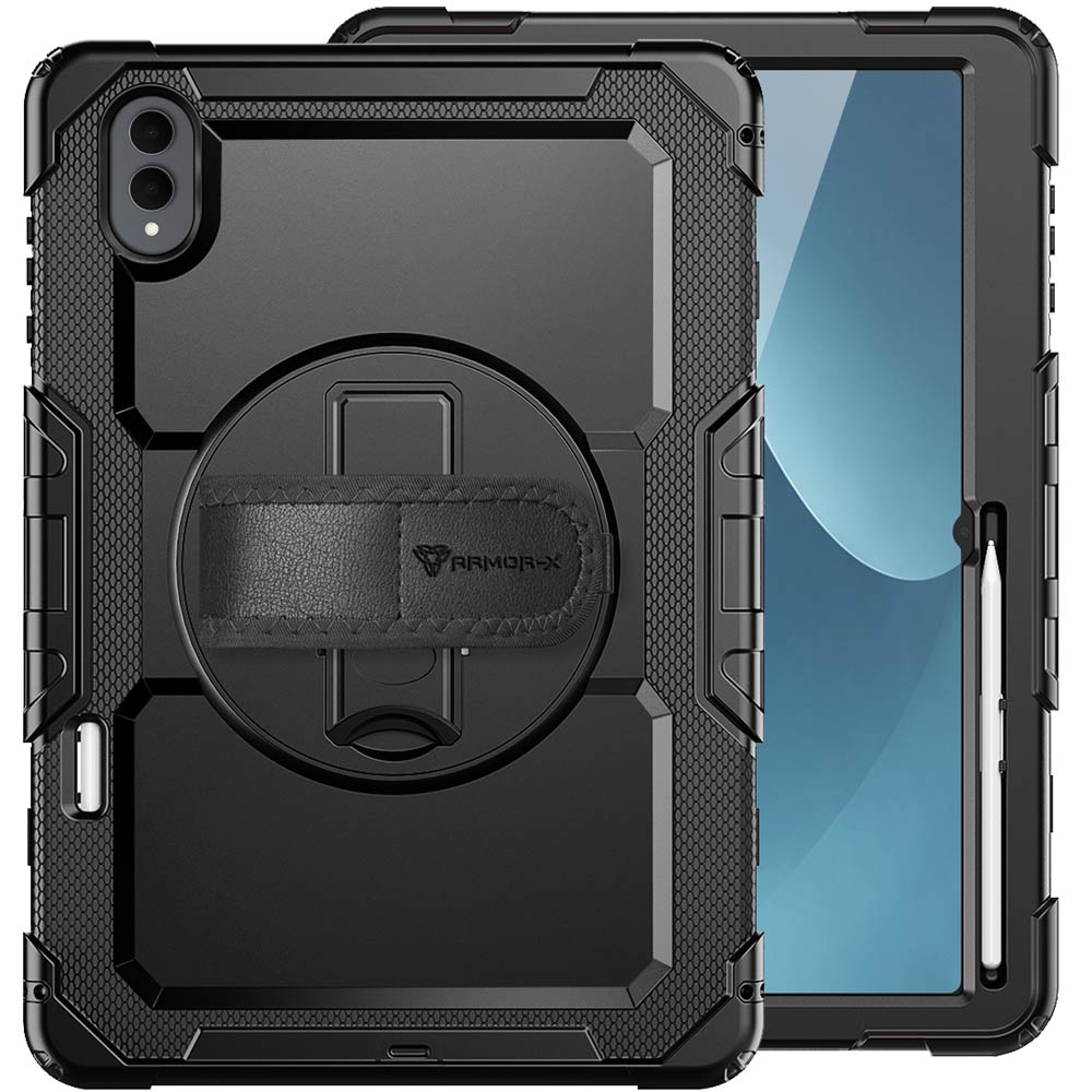 ARMOR-X Samsung Galaxy Tab Samsung Galaxy Tab S12 Ultra SM-X940 / X946 shockproof case, impact protection cover with hand strap and kick stand. One-handed design for your workplace.