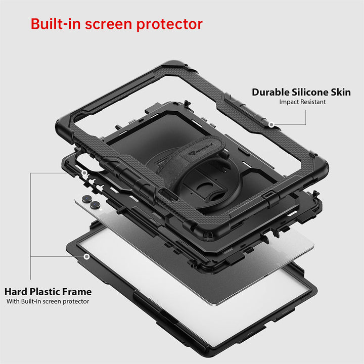 ARMOR-X Samsung Galaxy Tab S12 Ultra SM-X940 / X946 shockproof case, impact protection cover with hand strap and kick stand. Ultra 3 layers impact resistant design.
