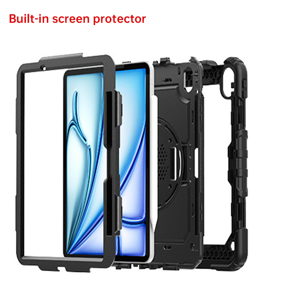 ARMOR-X iPad Air 11 ( M2 ) shockproof case, impact protection cover with hand strap and kick stand. Ultra 3 layers impact resistant design.