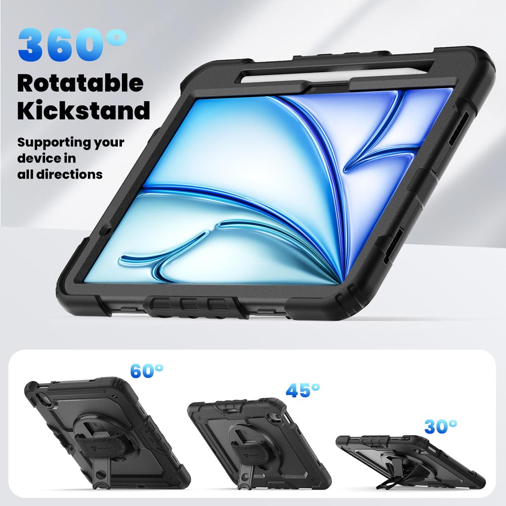 ARMOR-X iPad Air 11 ( M2 ) case with kick stand. Hand free typing, drawing, video watching.
