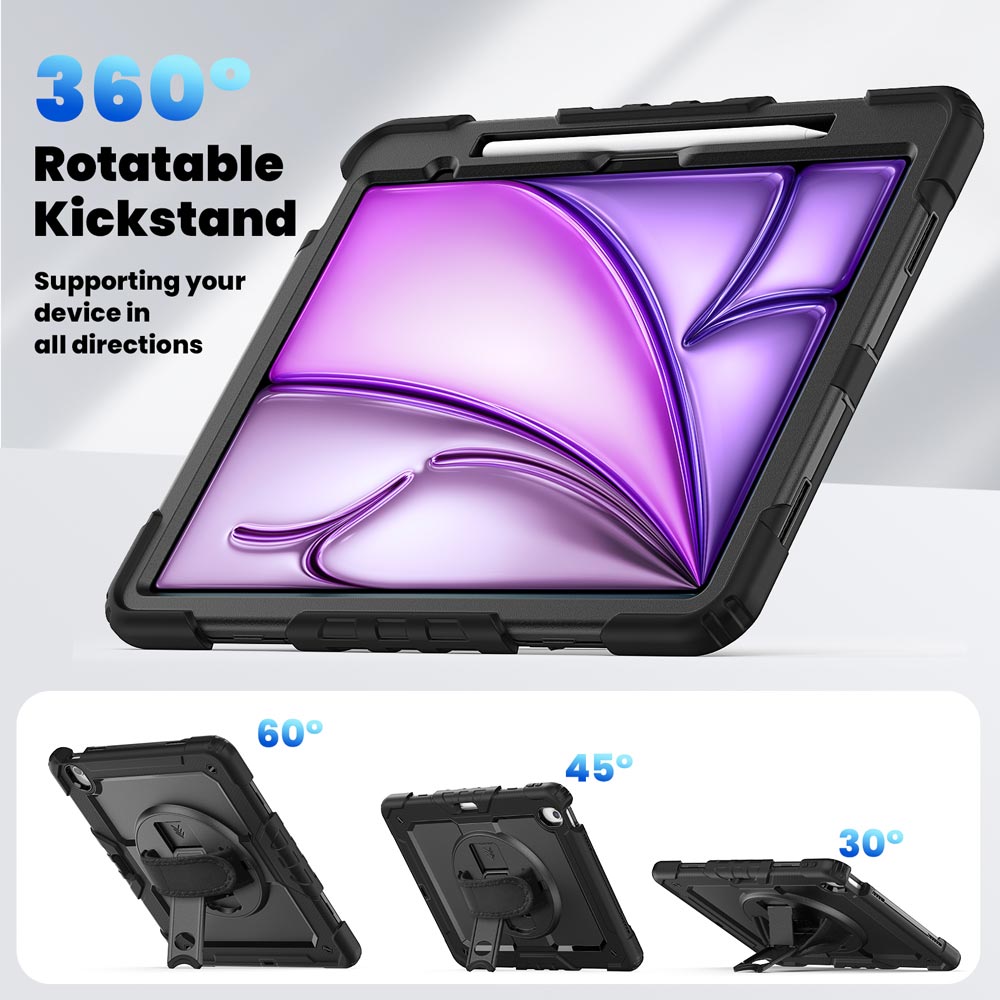 ARMOR-X iPad Air 13 ( M2 ) case with kick stand. Hand free typing, drawing, video watching.