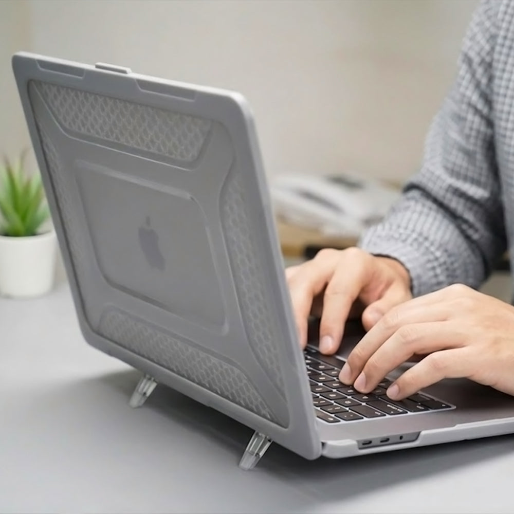 ARMOR-X MacBook Neo (A3404) shockproof case with a built-in kickstand, bringing better visual experience and helps to relieve neck strain.