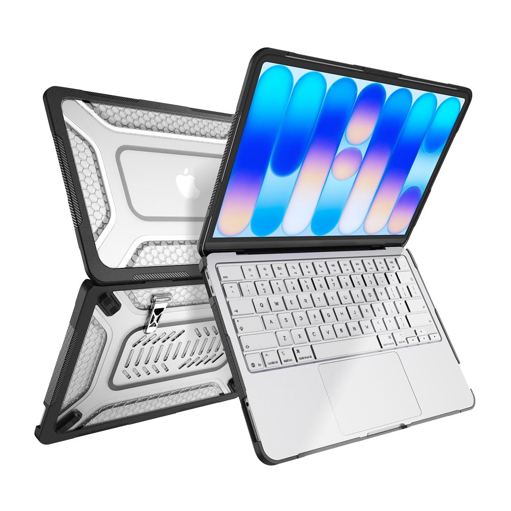 ARMOR-X MacBook Neo (A3404) shockproof case with a built-in kickstand, bringing better visual experience and helps to relieve neck strain.