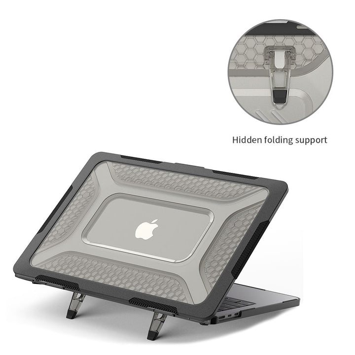 ARMOR-X MacBook Neo (A3404) shockproof case with a built-in kickstand, bringing better visual experience and helps to relieve neck strain.