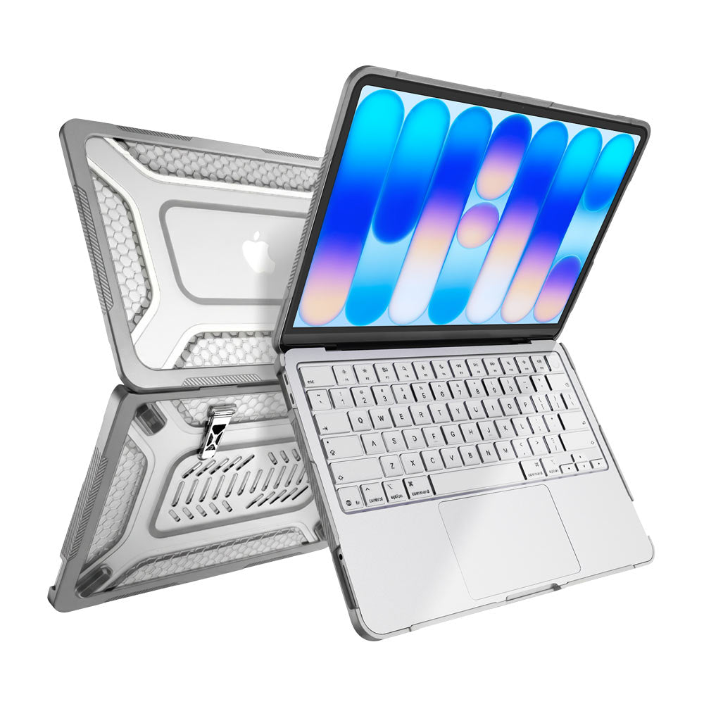 ARMOR-X MacBook Neo (A3404) shockproof case with a built-in kickstand, bringing better visual experience and helps to relieve neck strain.