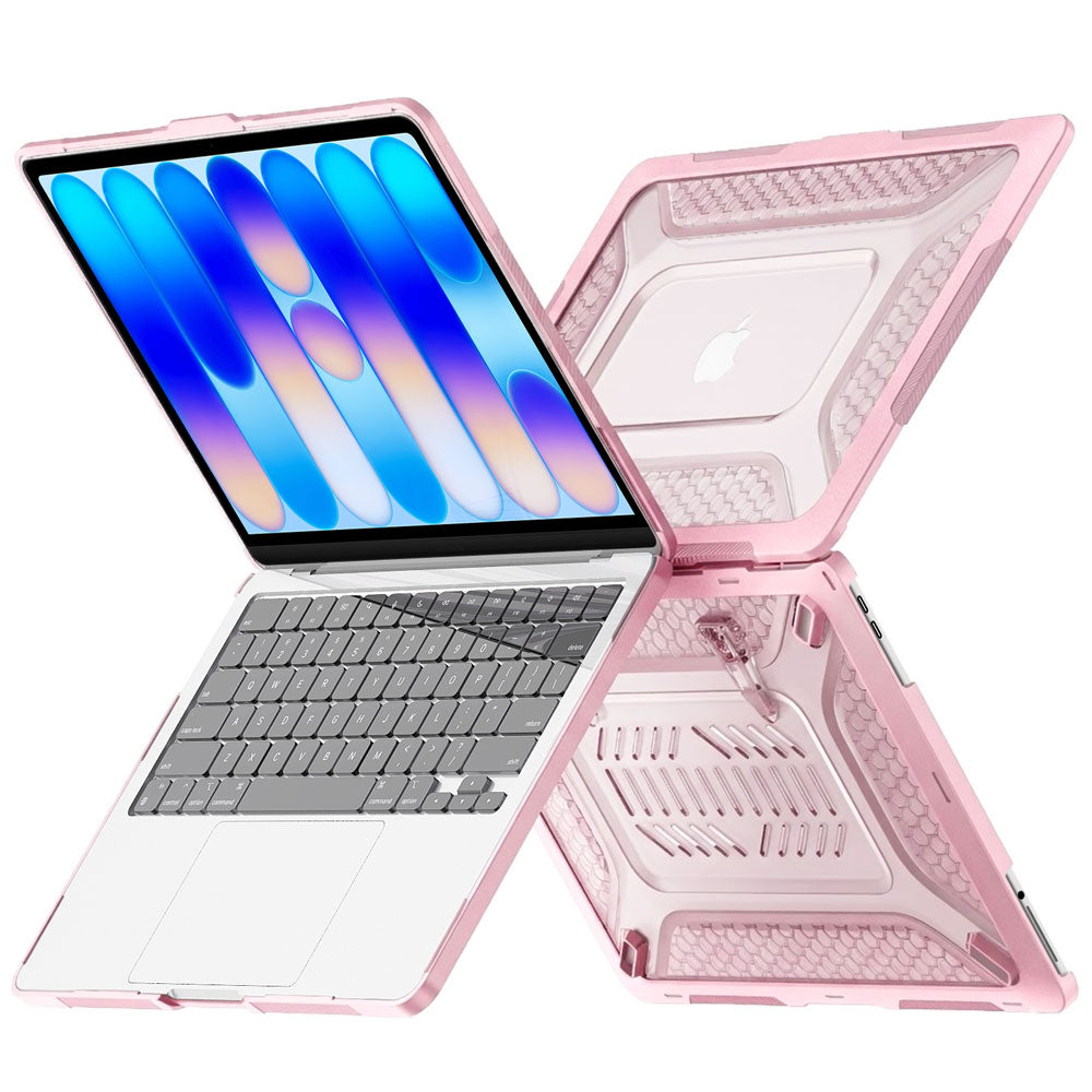 ARMOR-X MacBook Neo (A3404) shockproof case with a built-in kickstand, bringing better visual experience and helps to relieve neck strain.