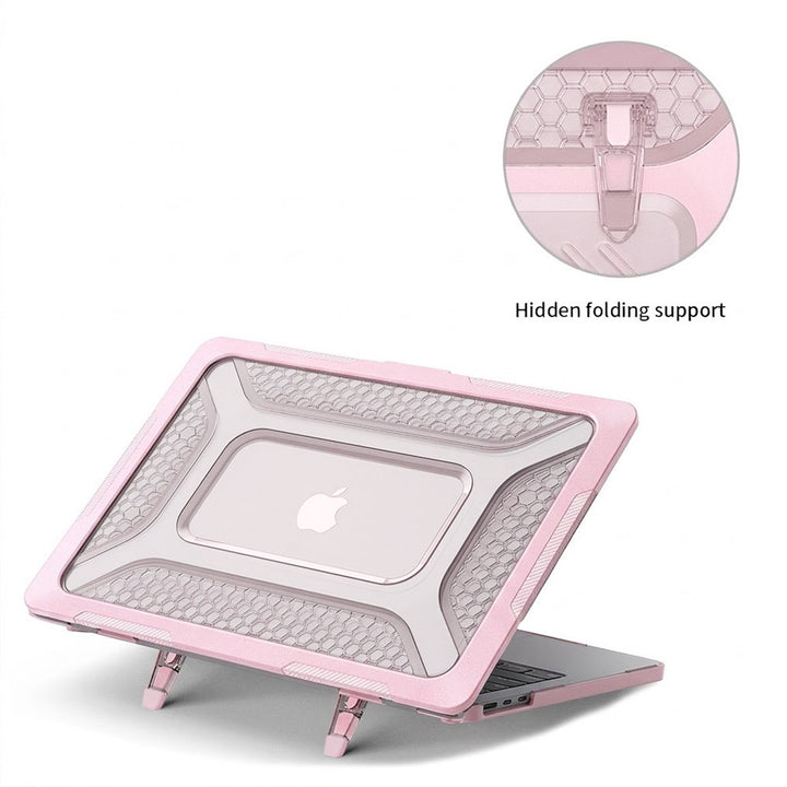 ARMOR-X MacBook Neo (A3404) shockproof case with a built-in kickstand, bringing better visual experience and helps to relieve neck strain.