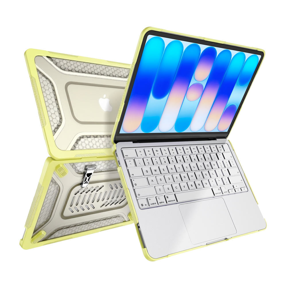 ARMOR-X MacBook Neo (A3404) shockproof case with a built-in kickstand, bringing better visual experience and helps to relieve neck strain.