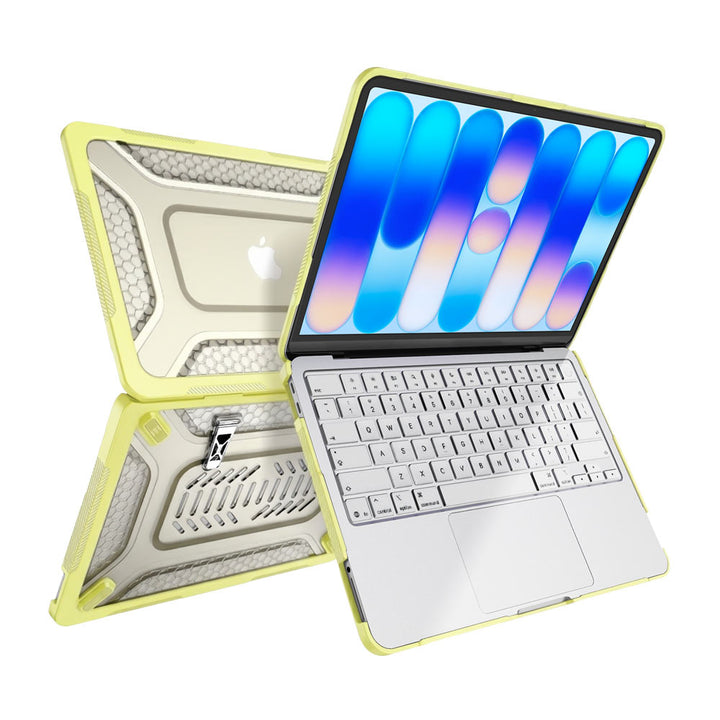 ARMOR-X MacBook Neo (A3404) shockproof case with a built-in kickstand, bringing better visual experience and helps to relieve neck strain.