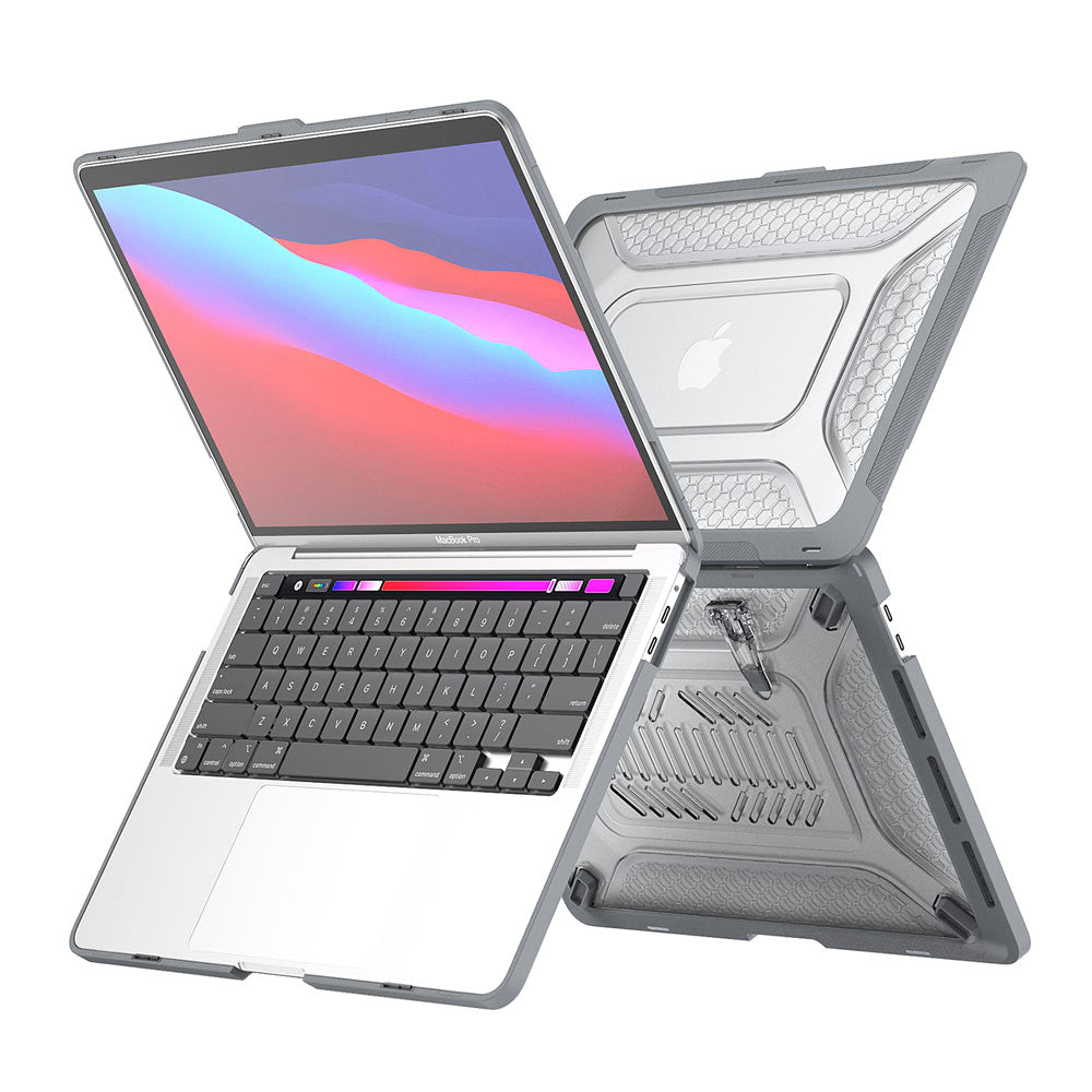 ARMOR-X MacBook Pro 13" 2018 / 2020 / 2022 (A1706 / A1708 / A1989 / A2159 / A2251 / A2289 / A2338) shockproof case with a built-in kickstand, bringing better visual experience and helps to relieve neck strain.