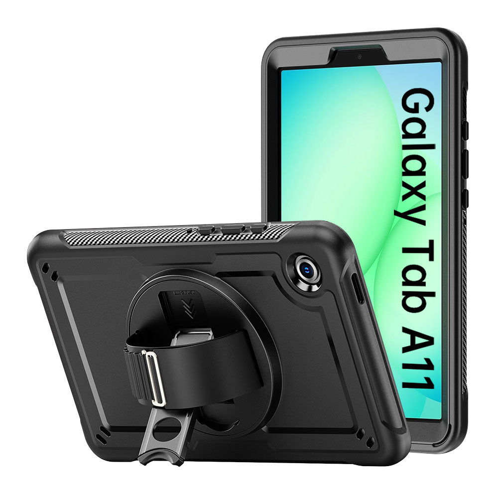 ARMOR-X Samsung Galaxy Tab A11 ( 8.7" ) SM-X130 / SM-X133 / SM-X135 shockproof case, impact protection cover with hand strap and kick stand. One-handed design for your workplace.