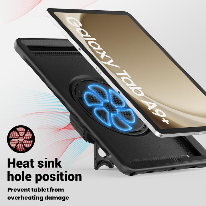 ARMOR-X Samsung Galaxy Tab A9+ A9 Plus ( 11" ) SM-X210 / SM-X215 / SM-X216 shockproof case. Heat sink hole position design. Prevent tablet from overheating damage.
