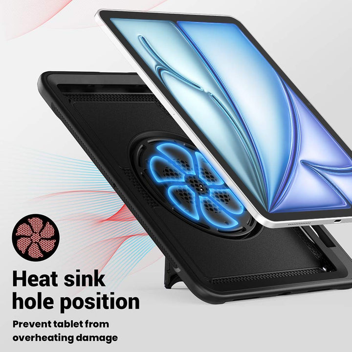 ARMOR-X iPad Air 11 ( M2 ) shockproof case. Heat sink hole position design. Prevent tablet from overheating damage.
