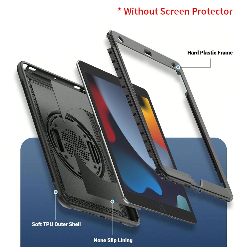 ARMOR-X iPad 10.2 (7th & 8th & 9th Gen.) 2019 / 2020 / 2021 rugged case. 2 layers impact resistant design, made up with hard plastic frame and TPU bumper.