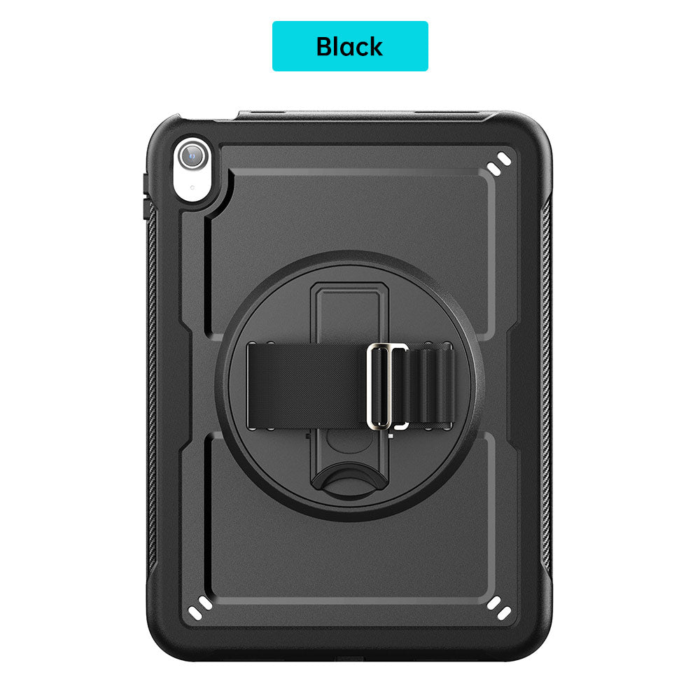 HEN-iPad-N5 | iPad 10.9 (10th Gen.) | 2 Layers Protective Rugged Case with Loopback Hand Strap and Kick-stand