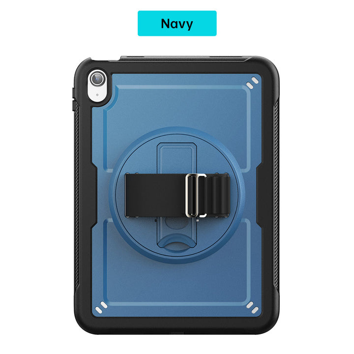 HEN-iPad-N5 | iPad 10.9 (10th Gen.) | 2 Layers Protective Rugged Case with Loopback Hand Strap and Kick-stand