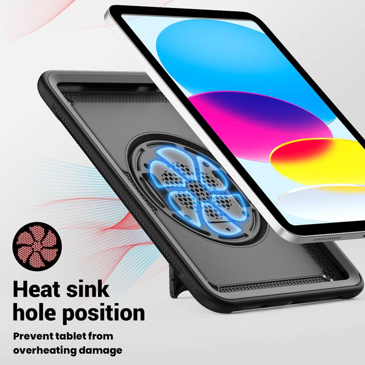 ARMOR-X iPad 10.9 (10th Gen.) shockproof case. Heat sink hole position design. Prevent tablet from overheating damage.