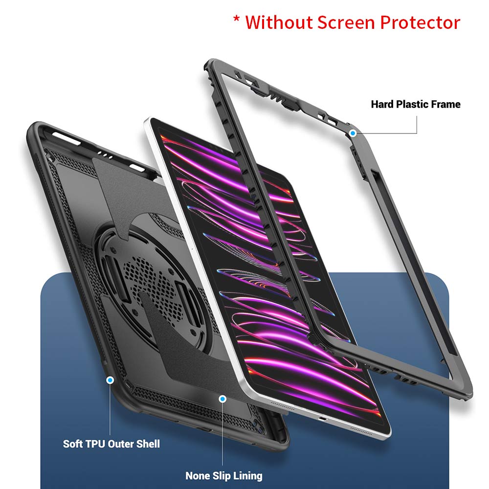 ARMOR-X iPad Pro 11 ( 1st / 2nd / 3rd / 4th Gen. ) 2018 / 2020 / 2021 / 2022 rugged case. 2 layers impact resistant design, made up with hard plastic frame and TPU bumper.