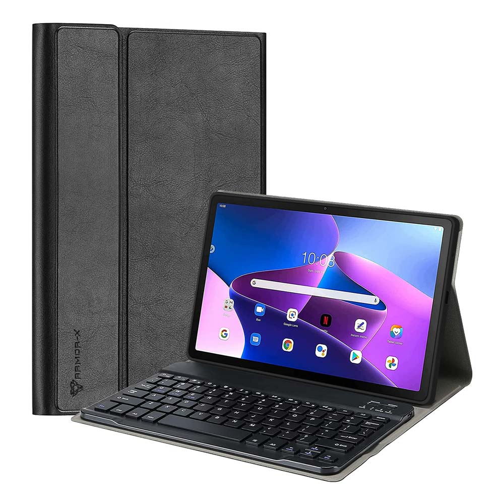 ARMOR-X Lenovo Tab M10 ( Gen3 ) TB328 shockproof case, impact protection cover. Shockproof case with magnetic detachable wireless keyboard. Hand free typing, drawing, video watching.