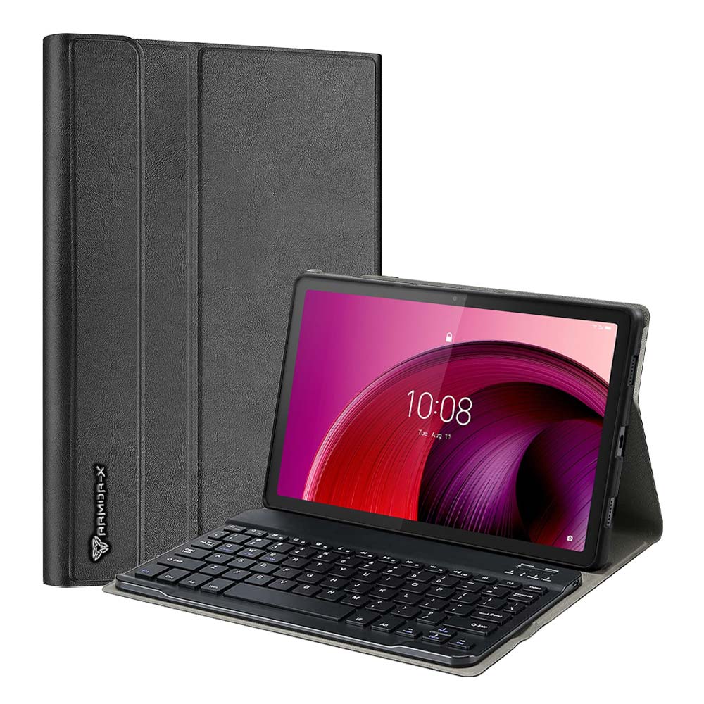 ARMOR-X Lenovo Tab M10 5G TB360 shockproof case, impact protection cover. Shockproof case with magnetic detachable wireless keyboard. Hand free typing, drawing, video watching.