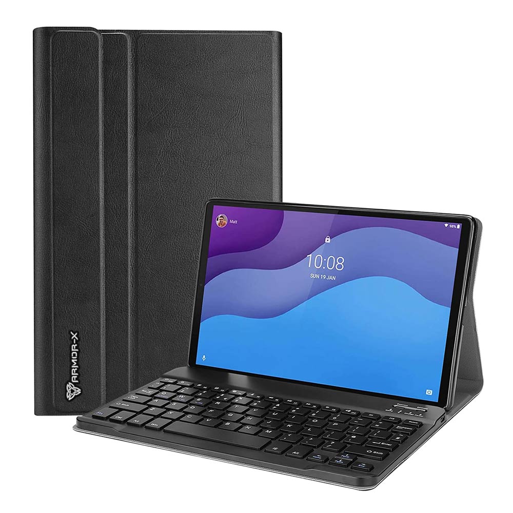 ARMOR-X Lenovo Tab M10 HD (2nd Gen) TB-X306F shockproof case, impact protection cover. Shockproof case with magnetic detachable wireless keyboard. Hand free typing, drawing, video watching.