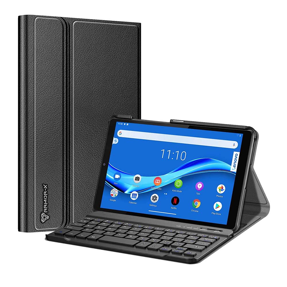 ARMOR-X Lenovo Tab M8 (3rd Gen) TB-8506 / M8 (HD) TB-8505 / M8 (FHD) TB-8705 shockproof case, impact protection cover. Shockproof case with magnetic detachable wireless keyboard. Hand free typing, drawing, video watching.