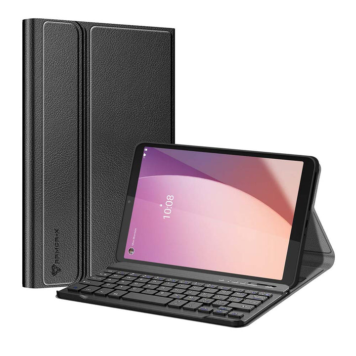 ARMOR-X Lenovo Tab M8 (4th Gen) 2024 TB301 / TB300 shockproof case, impact protection cover. Shockproof case with magnetic detachable wireless keyboard. Hand free typing, drawing, video watching.