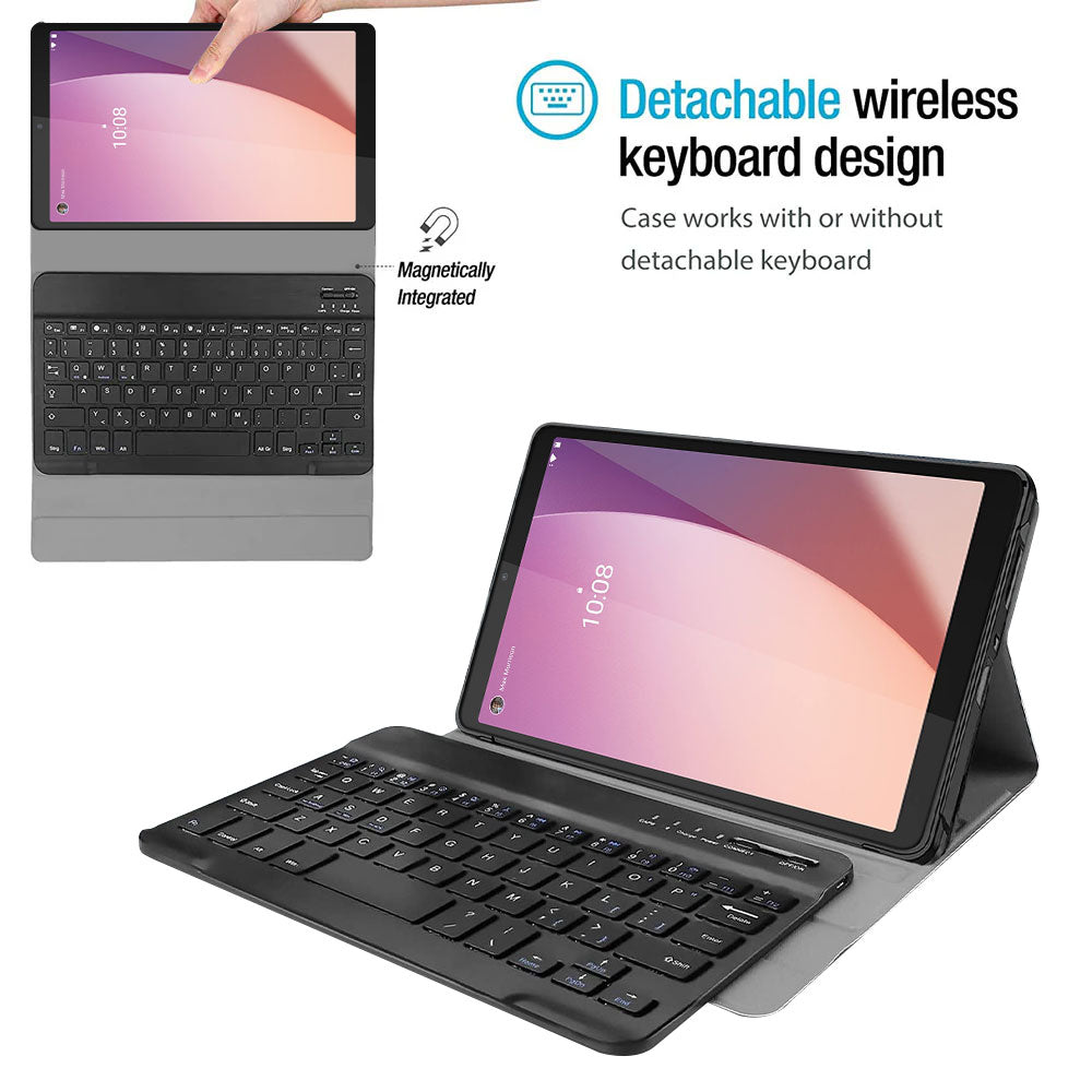 ARMOR-X  Lenovo Tab M8 (4th Gen) 2024 TB301 / TB300 shockproof case, impact protection cover. Shockproof case with magnetic detachable wireless keyboard.