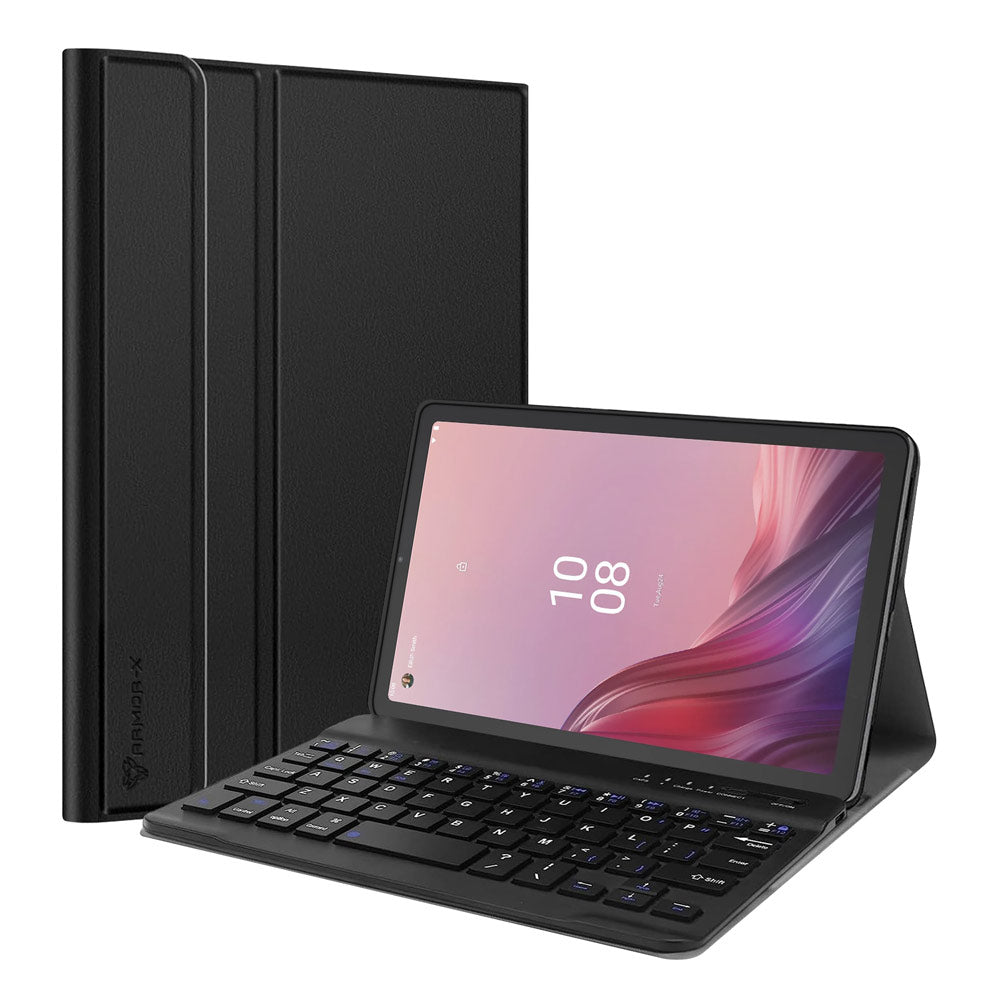 ARMOR-X Lenovo Tab M9 TB310 shockproof case, impact protection cover. Shockproof case with magnetic detachable wireless keyboard. Hand free typing, drawing, video watching.