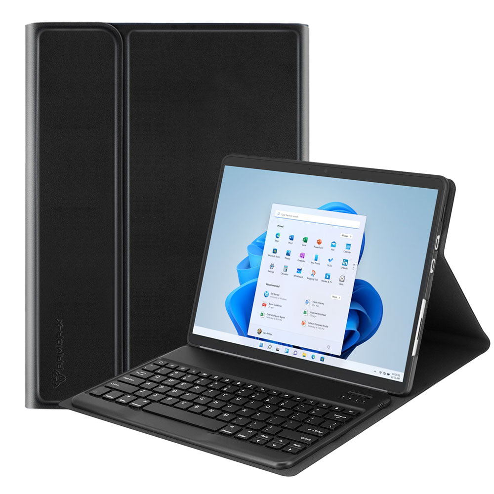 ARMOR-X Microsoft Surface Pro 8 shockproof case, impact protection cover. Shockproof case with magnetic detachable wireless keyboard. Hand free typing, drawing, video watching.