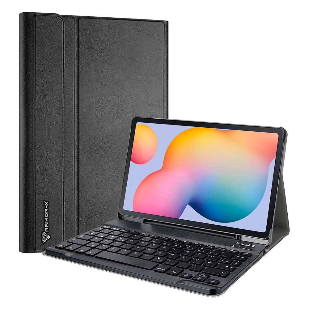 ARMOR-X Samsung Galaxy Tab S6 Lite SM-P613 P619 2022 / SM-P610 P615 2020 shockproof case, impact protection cover. Shockproof case with magnetic detachable wireless keyboard. Hand free typing, drawing, video watching.