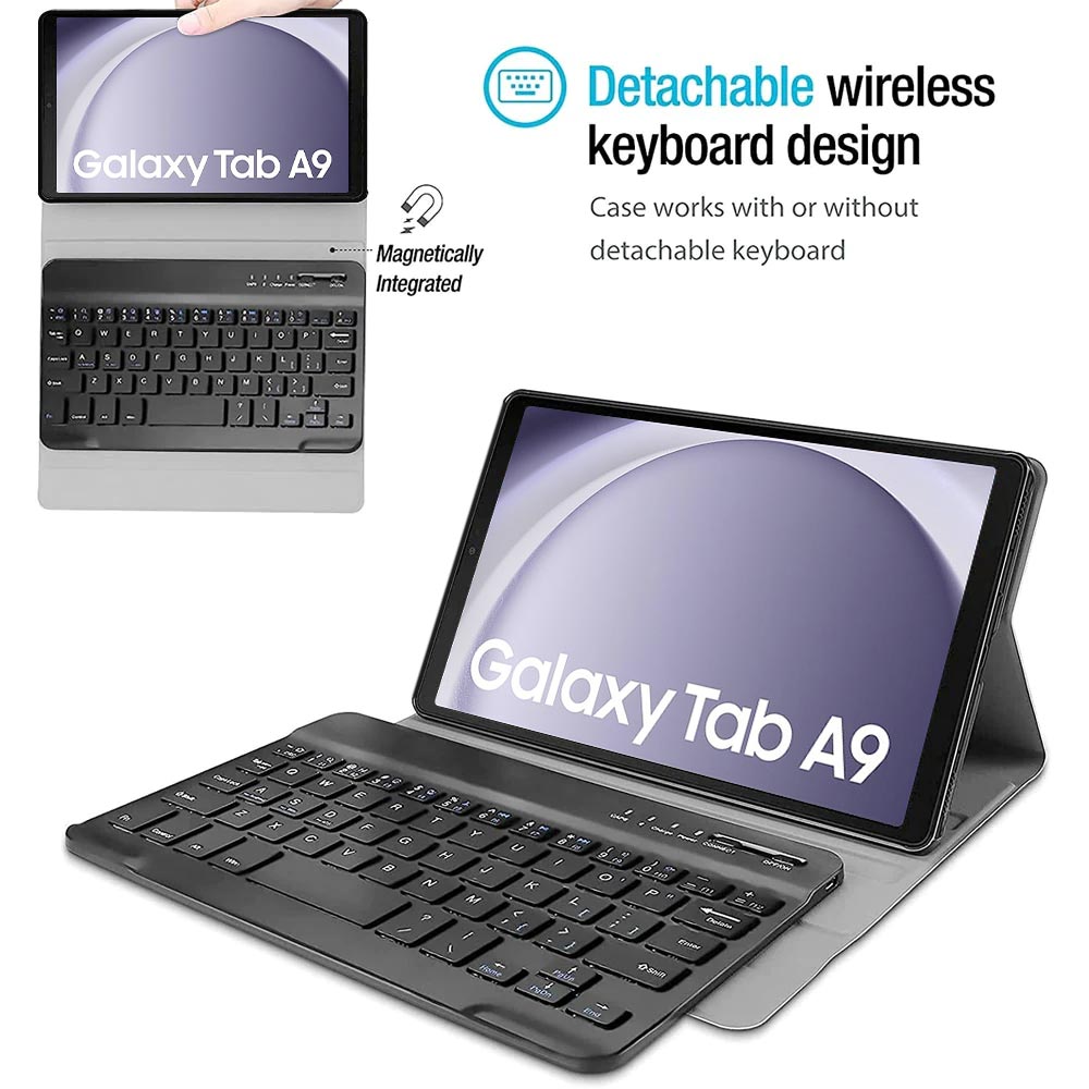 ARMOR-X Samsung Galaxy Tab A9 SM-X110 / SM-X115 shockproof case, impact protection cover. Shockproof case with magnetic detachable wireless keyboard.