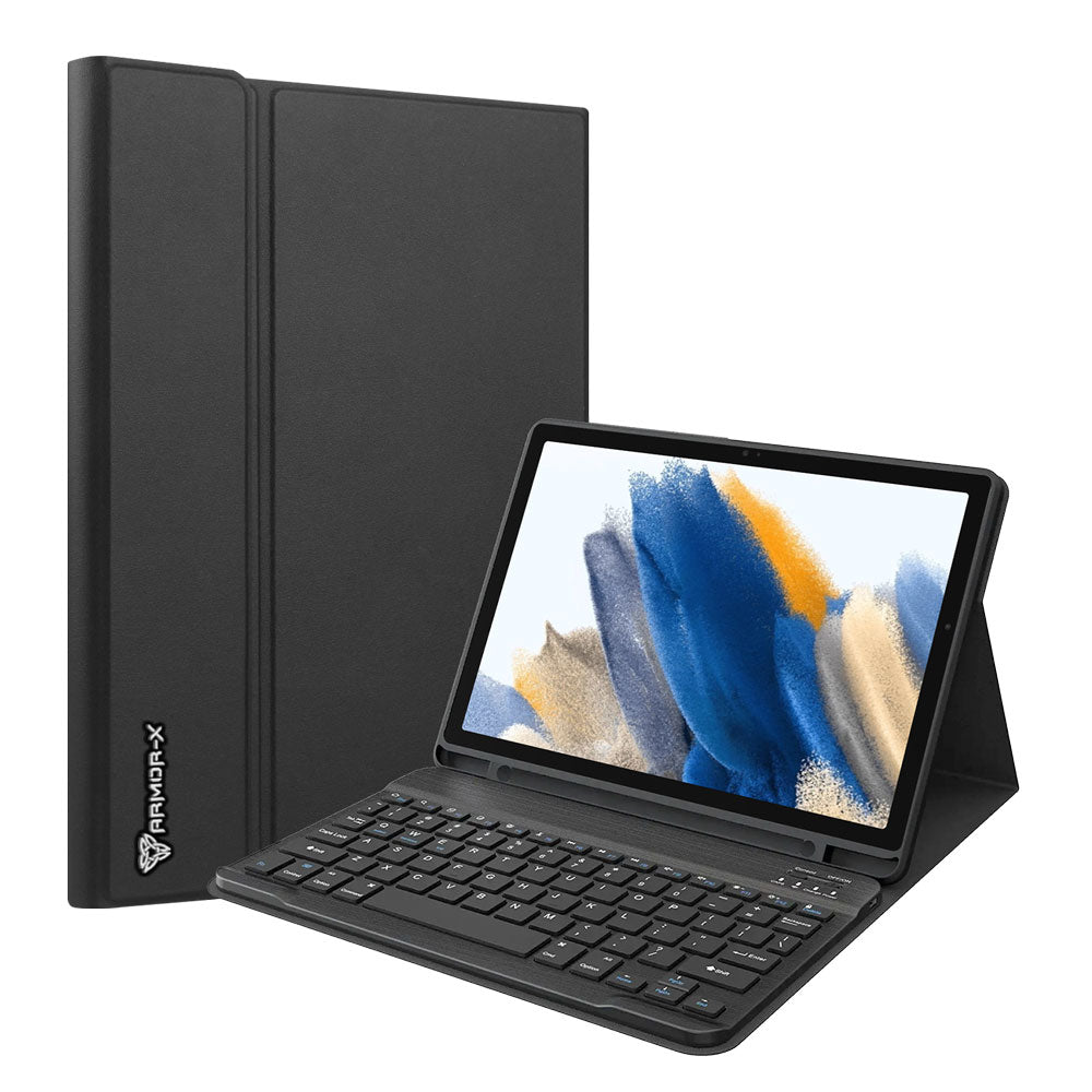 ARMOR-X Samsung Galaxy Tab A8 SM-X200 / X205 shockproof case, impact protection cover. Shockproof case with magnetic detachable wireless keyboard. Hand free typing, drawing, video watching.